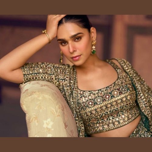 Olive Green Indo Western Cocktail Party Dress for Women