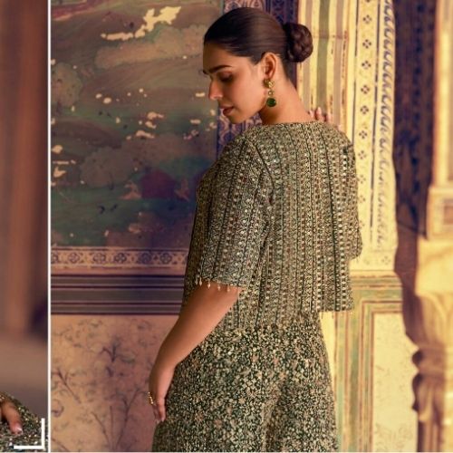 Olive Green Indo Western Cocktail Party Dress for Women