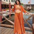 Rust Orange Embroidered Indo-Western Silk Palazzo Set with Dupatta