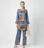 Steel Blue Satin Silk Formal Coord Set for Women