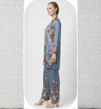 Steel Blue Satin Silk Formal Coord Set for Women