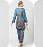 Steel Blue Satin Silk Formal Coord Set for Women