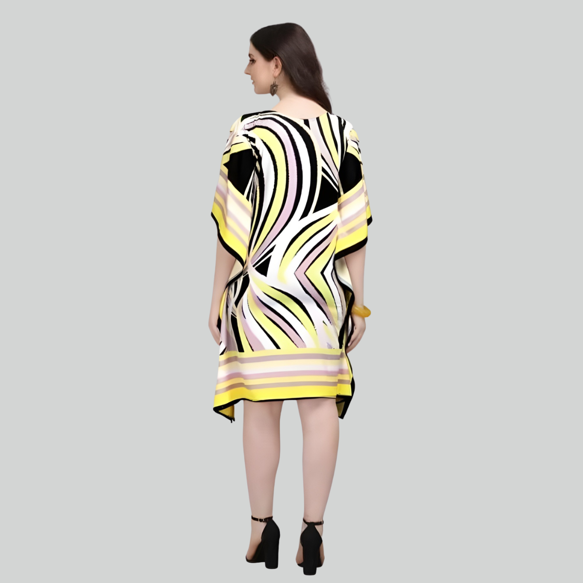 Yellow Printed Modern Kaftan Dress for Women