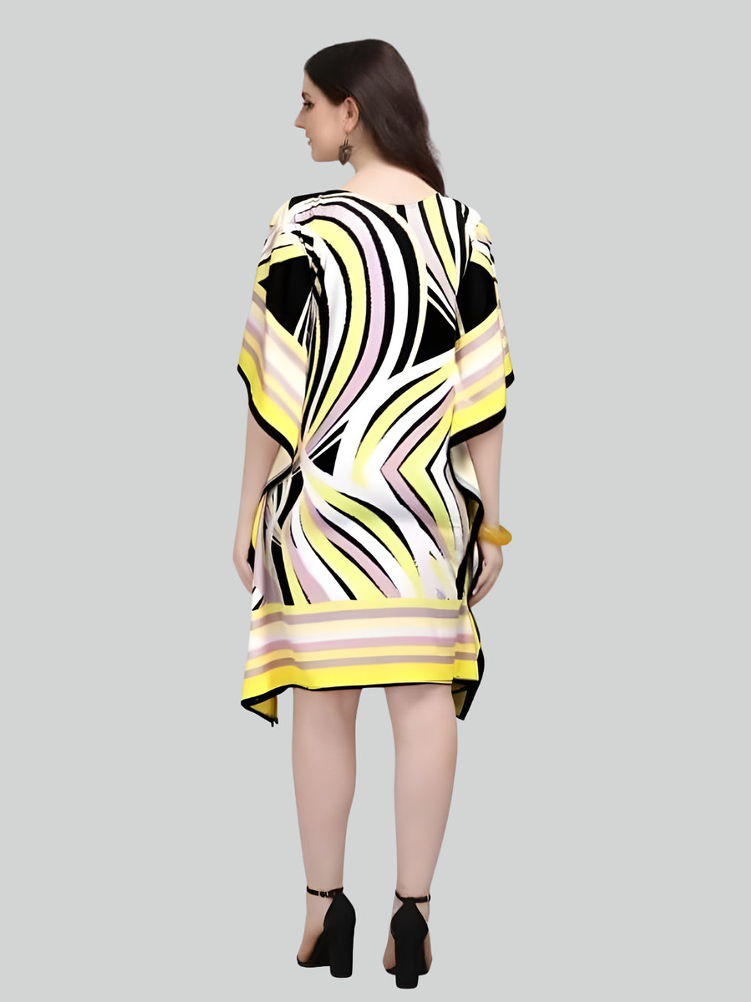 Yellow Printed Modern Kaftan Dress for Women