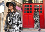 Black and Grey Satin Silk Designer Printed Saree