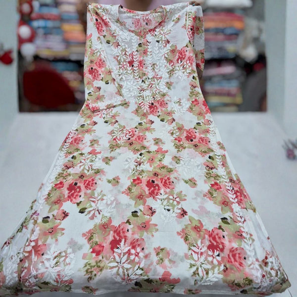 Elegant White Floral Chikankari Kurti for Women