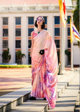 Blush Pink Floral Satin Silk Saree