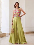 Olive Green Soft Silk Indo Western Designer Palazzo Set