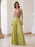 Olive Green Soft Silk Indo Western Designer Palazzo Set