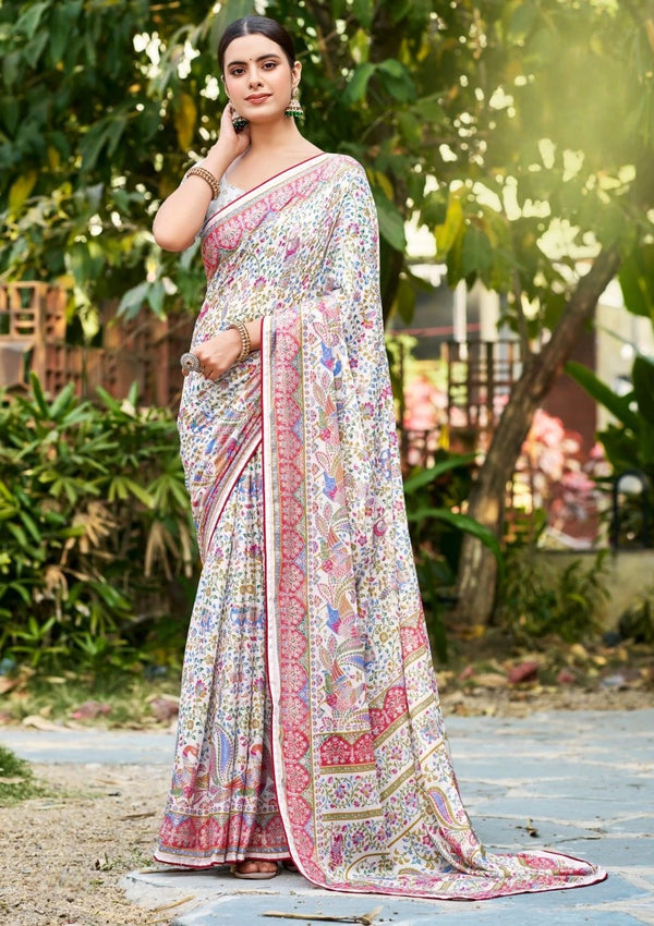Elegant White Printed Crepe Saree for Everyday & Occasion Wear