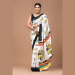 White Mulmul Cotton Saree with Prints – Pure Soft Cotton Saree for Women