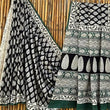 Black and White Leaf Motif Mulmul Cotton Saree with Green Accents