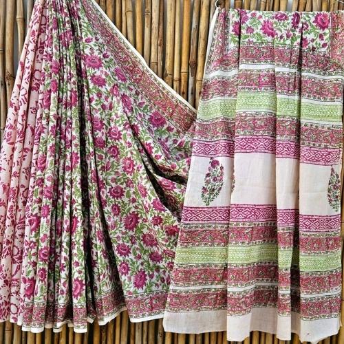 White and Pink Floral Print Mulmul Cotton Saree