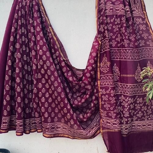Maroon Chanderi Silk Saree with Handloom Print