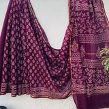 Maroon Chanderi Silk Saree with Handloom Print