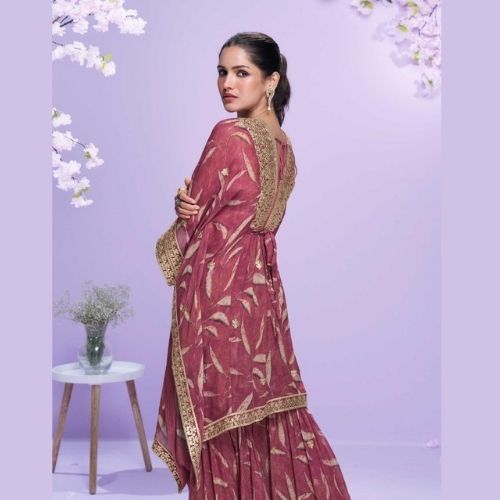 Elegant Wine Georgette Kaftan Suit