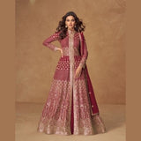 Designer Wine Red Georgette Anarkali Gown with Dupatta