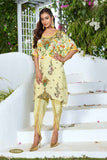 Yellow Designer Kaftan Kurti with Handwork & Tulip Pant