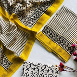 Yellow & Cream Maheshwari Silk Unstitched Salwar Suit