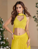 Yellow Indo Western Dress in Chinon Silk with Palazzo & Dupatta