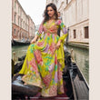 Festive Yellow Floral Anarkali Gown in Chinon Silk with Dupatta