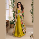 Designer Yellow Indo Western Dress with Embroidered Shrug