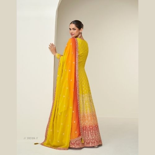 Yellow Ombre Georgette Anarkali Gown with Dupatta