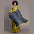  Yellow and Charcoal Grey Pure Khadi Cotton Saree – Soft Handloom Weave