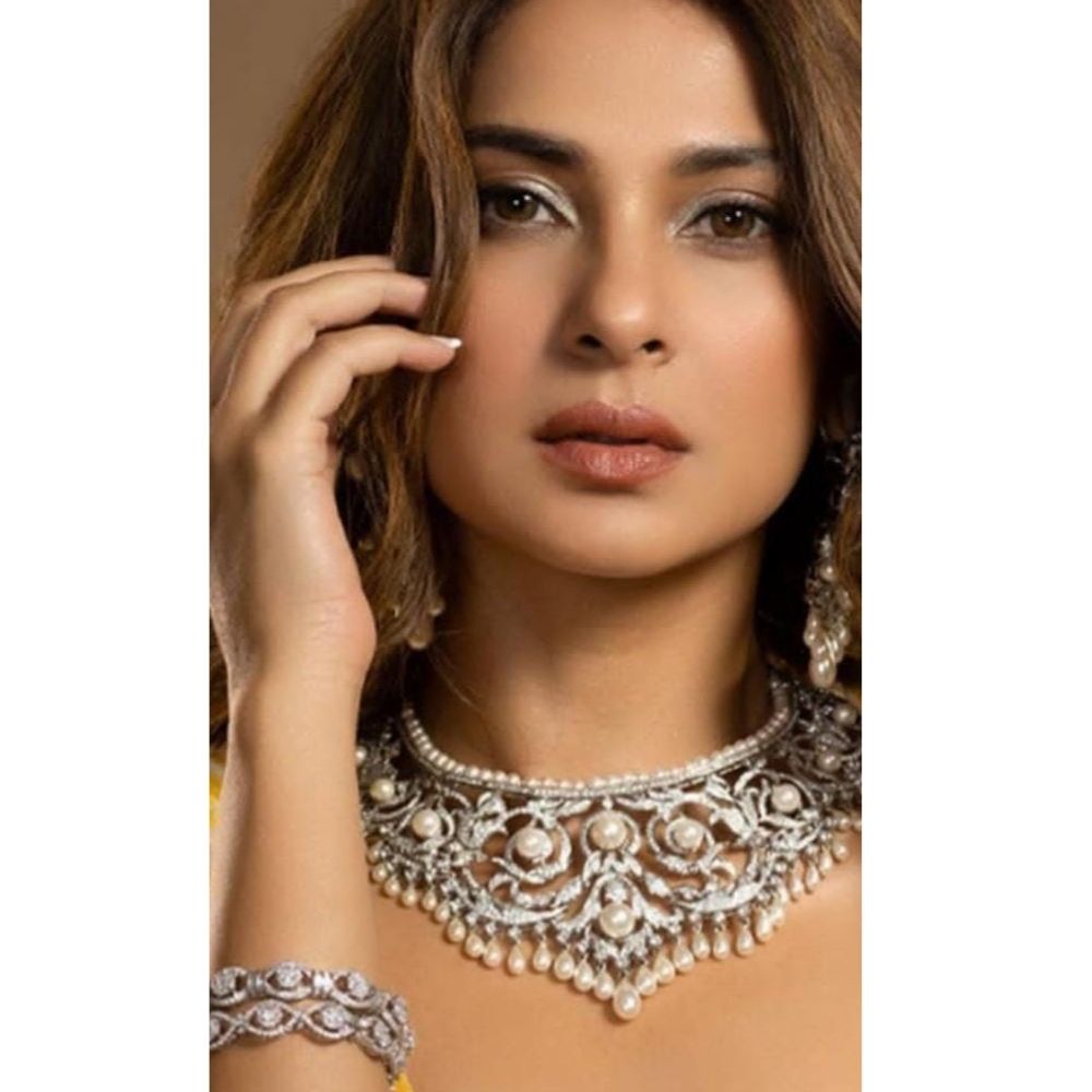Pearl & CZ Bridal Necklace Set with Silver Finish – White