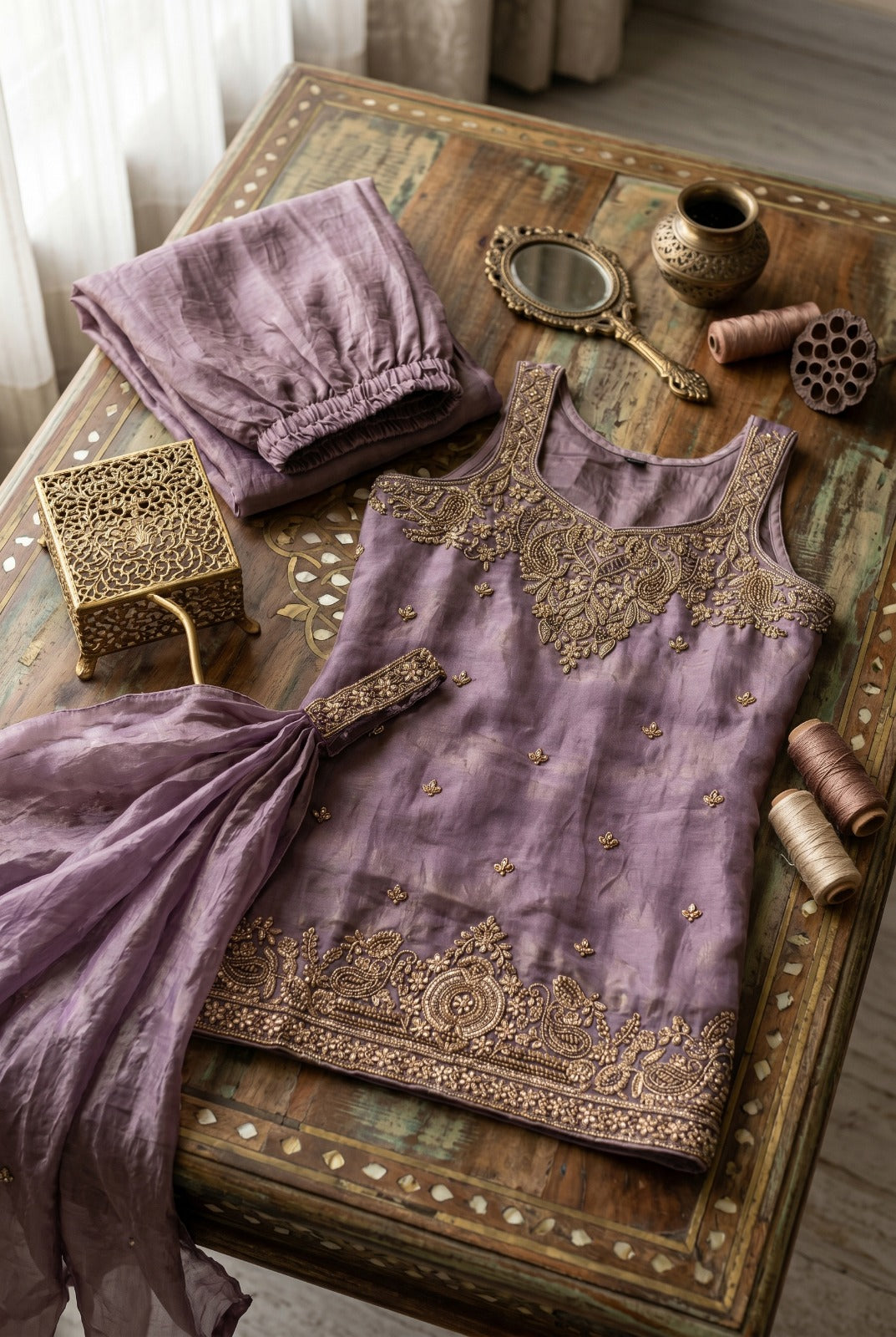 Lavender Embroidered Designer Palazzo Set
