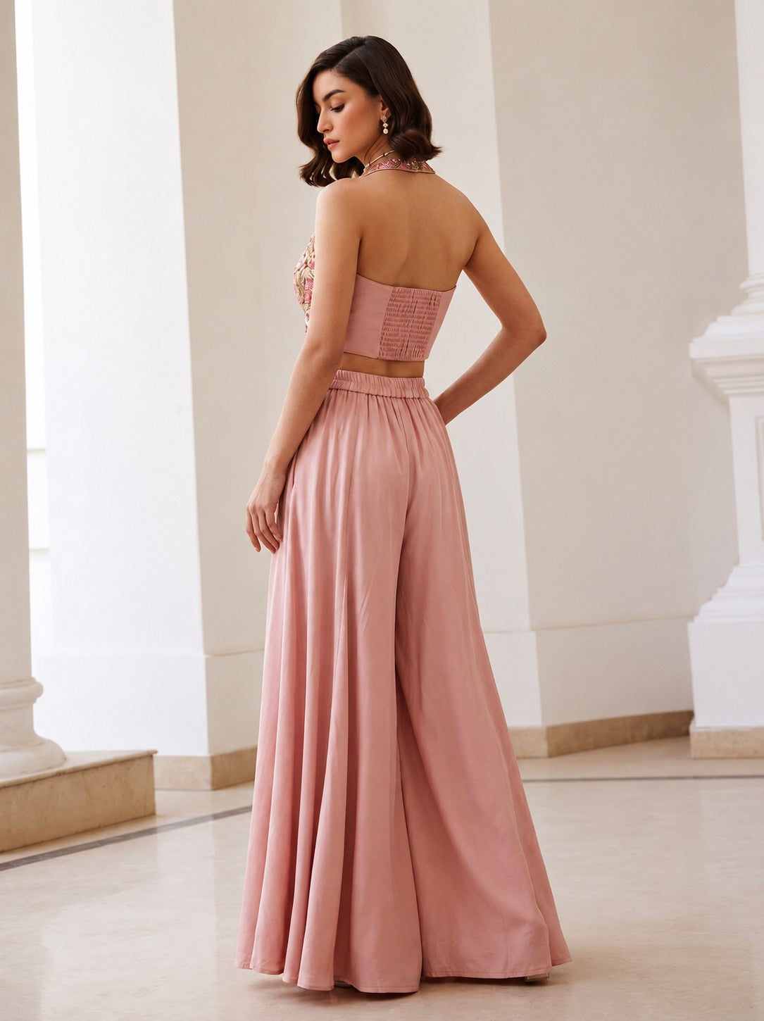 Blush Pink Embroidered Indo Western Designer Palazzo Set