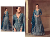 Teal Heavy Embroidered Real Chinon Party Wear Anarkali Gown