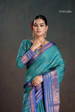 Teal Blue & Royal Purple Soft Banarasi Silk Saree with Chit Pallu