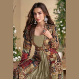 Olive Green Indo Western Coord Set in Premium Crepe Silk
