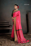 Pink & Green Soft Banarasi Silk Saree with Chit Pallu