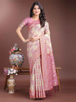 Blush Pink & Beige Linen Cotton Saree with Blouse Piece