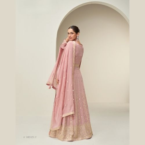 Pastel Pink Georgette Anarkali Gown with Dupatta