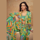 Multicolor Printed Indo Western Dress in Real Chinon Silk