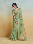 Green Khadi Silk Saree with Golden Zari Border & Tassel Pallu