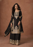 Black Embroidered Chinon Silk Palazzo Set