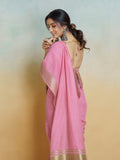 Pink Khadi Silk Saree with Golden Zari Border & Tassel Pallu