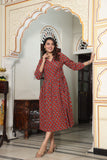Rust Red Bagru Hand Block Printed Cotton One Piece Dress