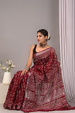 Maroon Handcrafted Print Linen Saree