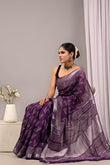 Royal Purple Silver Zari Linen Saree