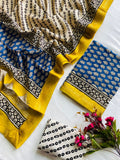 Royal Blue and Mustard Maheshwari Unstitched Dress Material