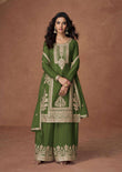 Olive Green Embroidered Chinon Silk Palazzo Set
