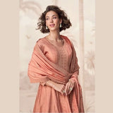 Elegant Peach Silk Floor Length Anarkali Gown with Dupatta