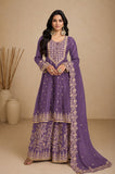 Purple Embroidered Real Chinon Silk Palazzo Set