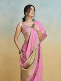 Pink Khadi Silk Saree with Golden Zari Border & Tassel Pallu