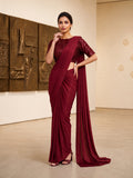 Maroon Lycra Ready-to-Wear Party Saree